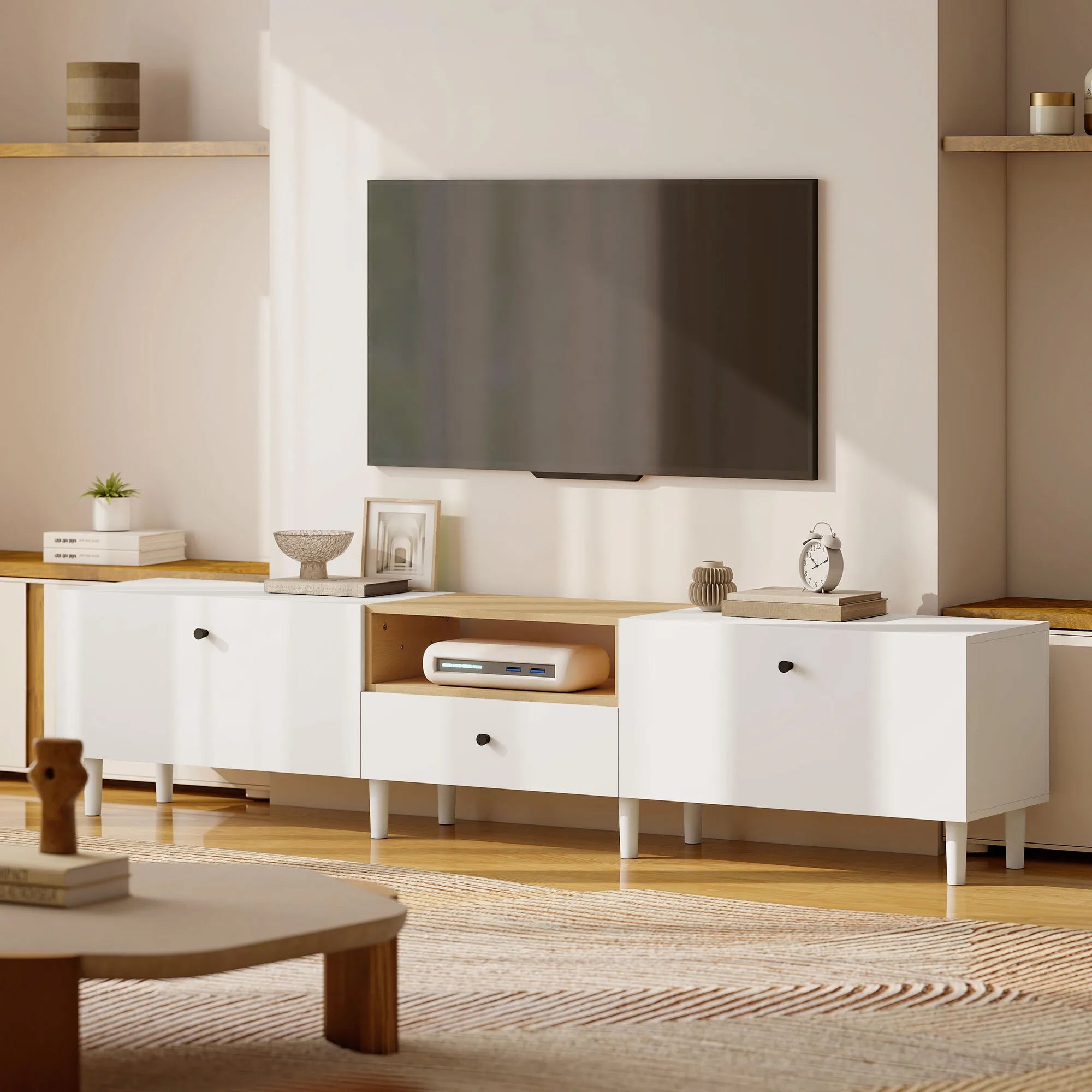 TV spintelė 200 cm, skirta iki 90 colių televizoriams, balta