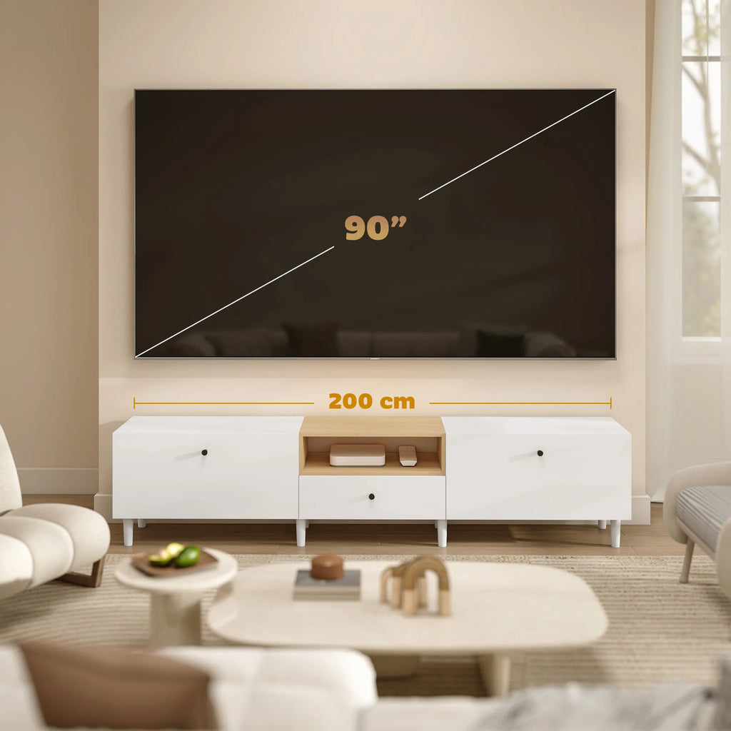 TV spintelė 200 cm, skirta iki 90 colių televizoriams, balta