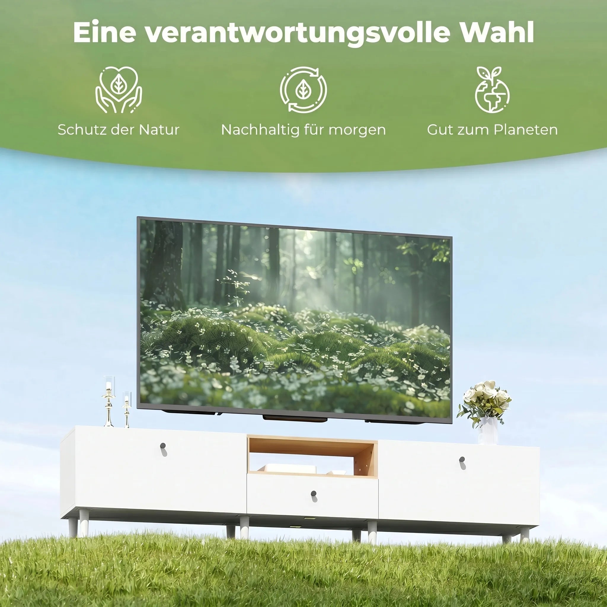 TV spintelė 200 cm, skirta iki 90 colių televizoriams, balta