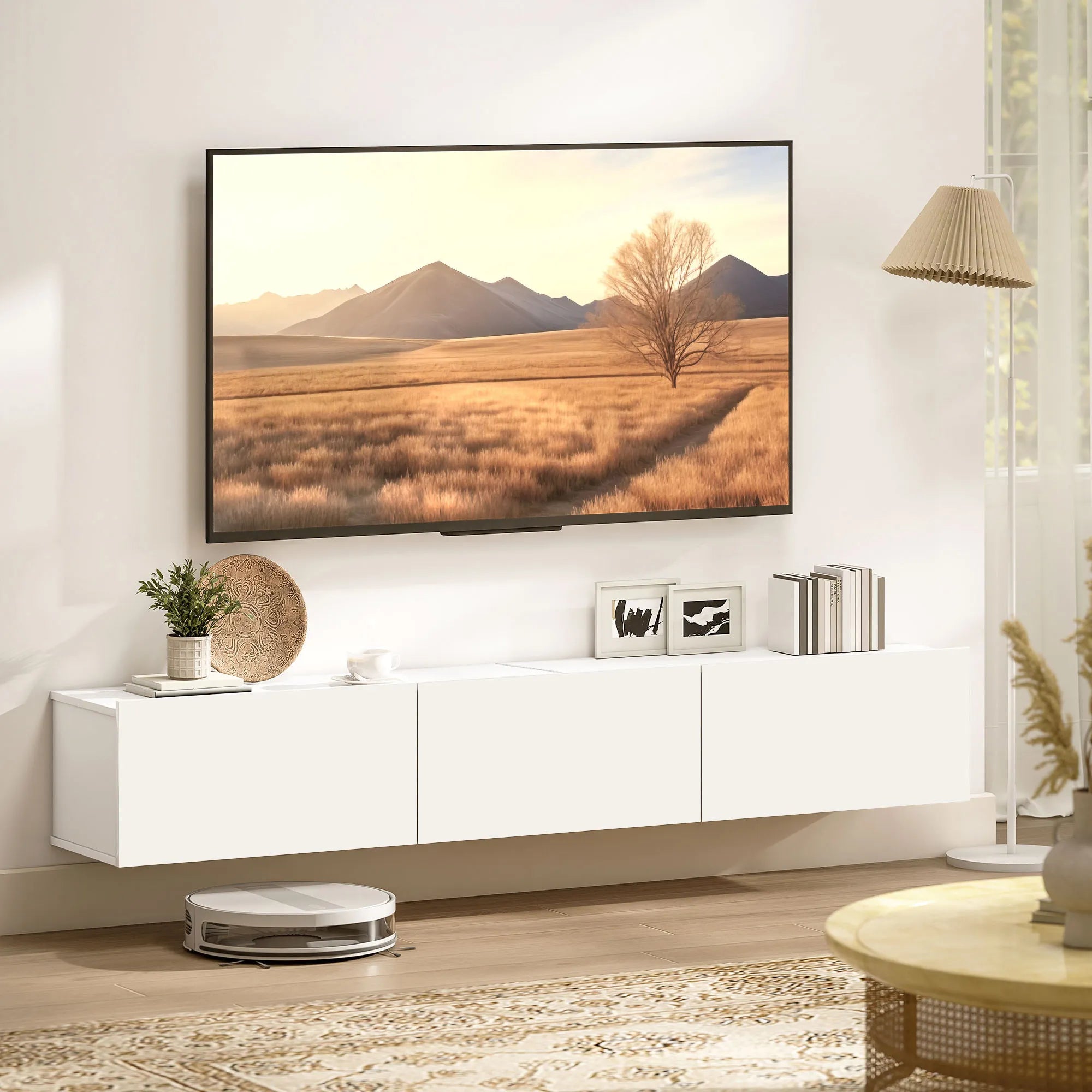 TV spintelė, pakabinama, 180 cm, balta