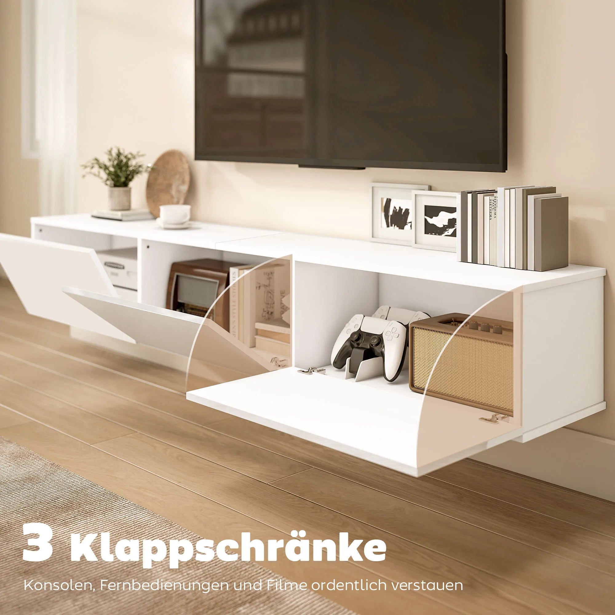 TV spintelė, pakabinama, 180 cm, balta