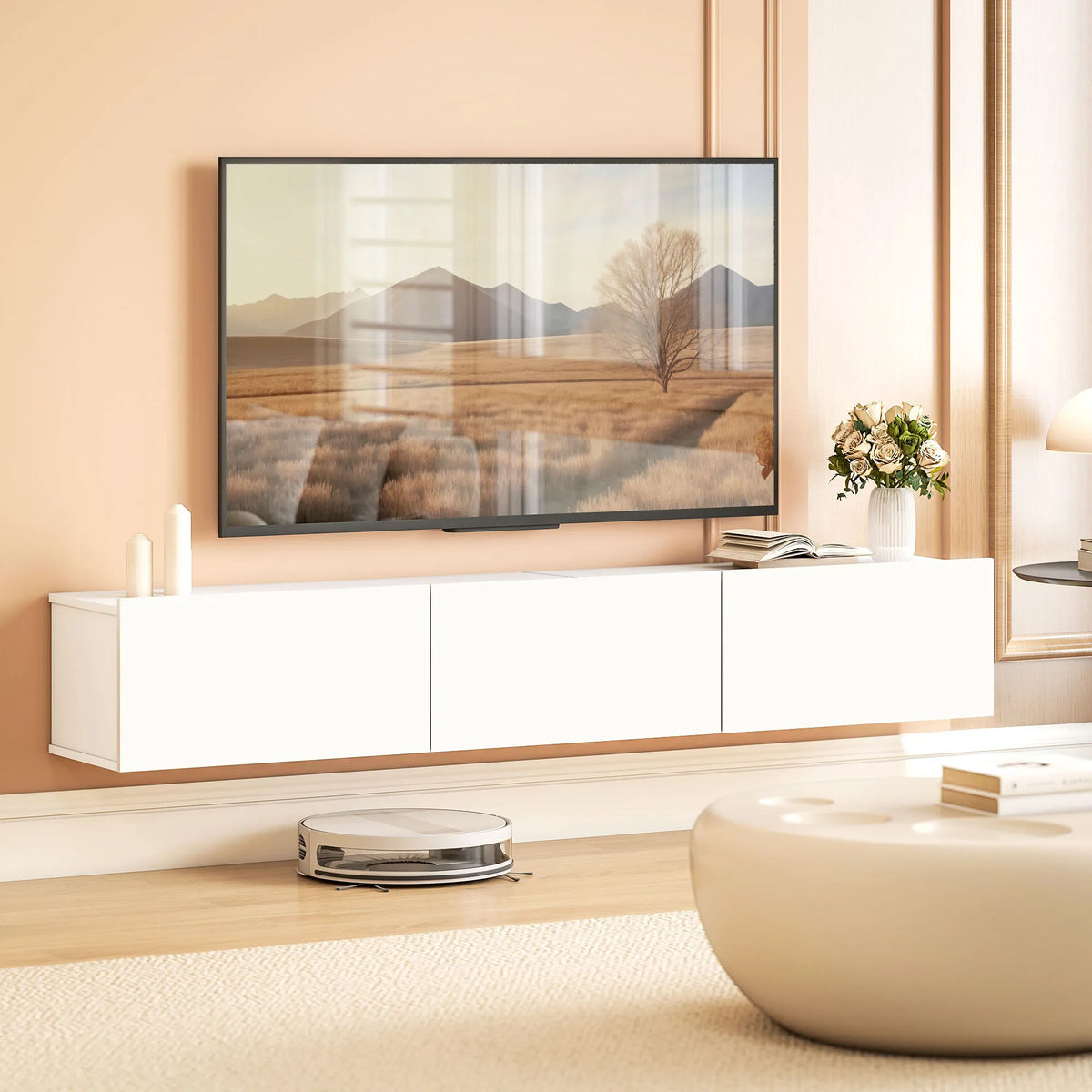 TV staliukas, pakabinamas, 180 cm, balta