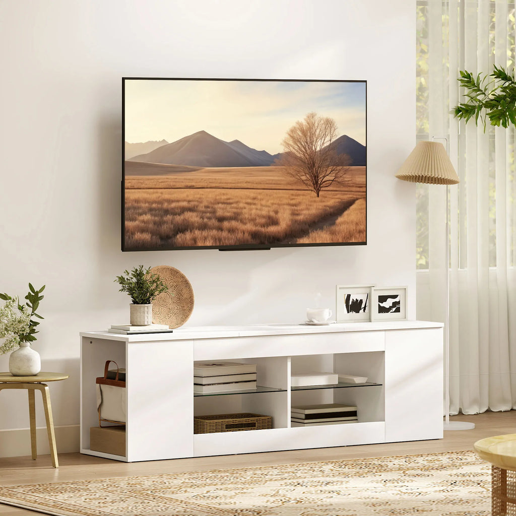 TV staliukas su 6 lentynomis, 140 cm, baltas