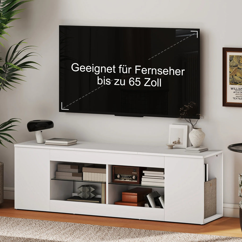 TV staliukas su 6 lentynomis, 140 cm, baltas