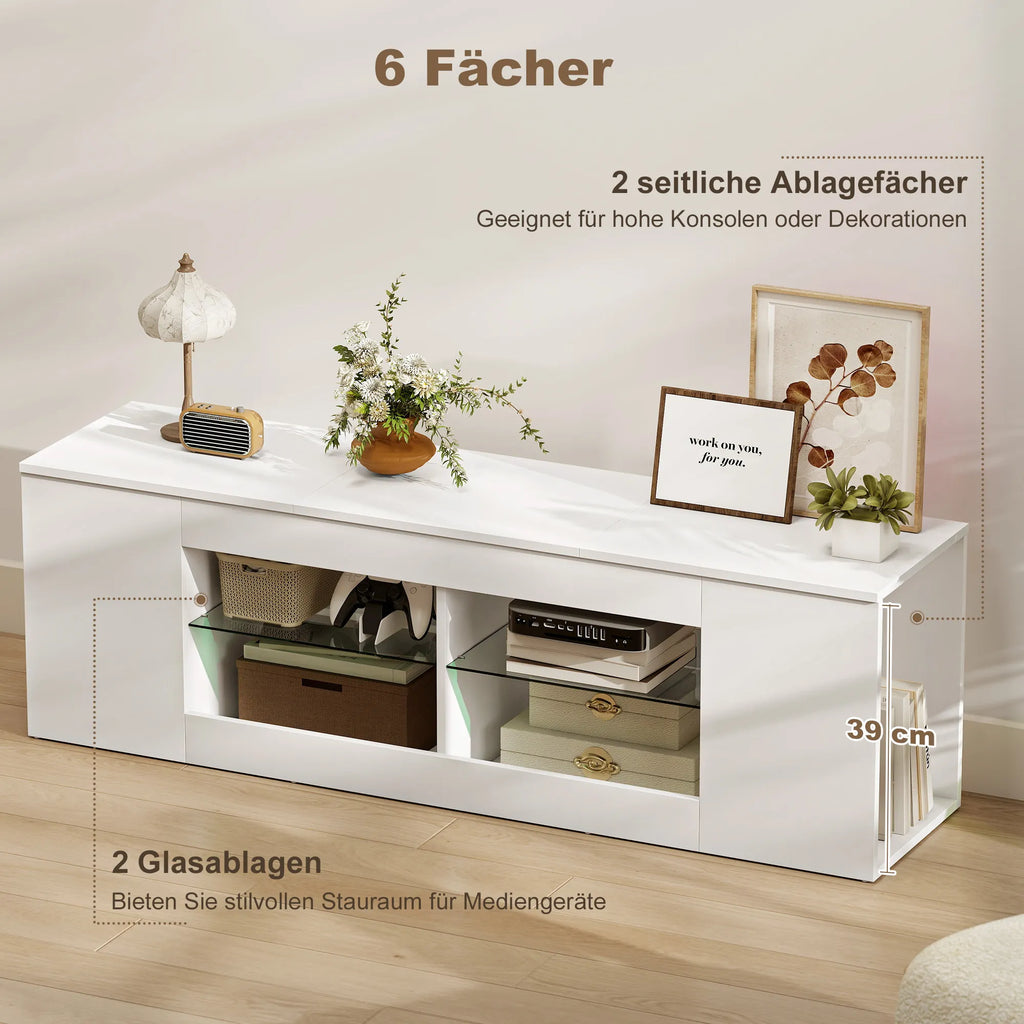 TV staliukas su 6 lentynomis, 140 cm, baltas