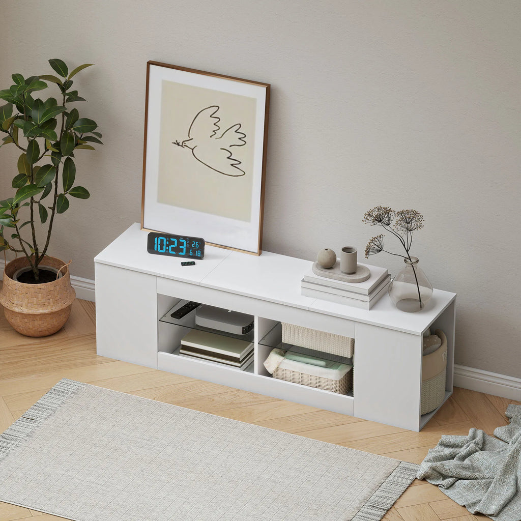TV staliukas su 6 lentynomis, 140 cm, baltas