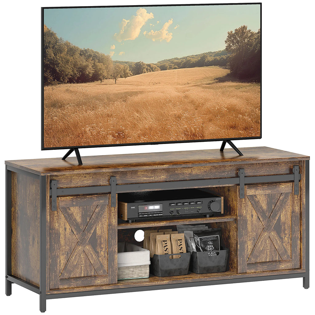 TV staliukas su 6 skyriais ir stumdomomis durimis 120 cm, rudas/juodas