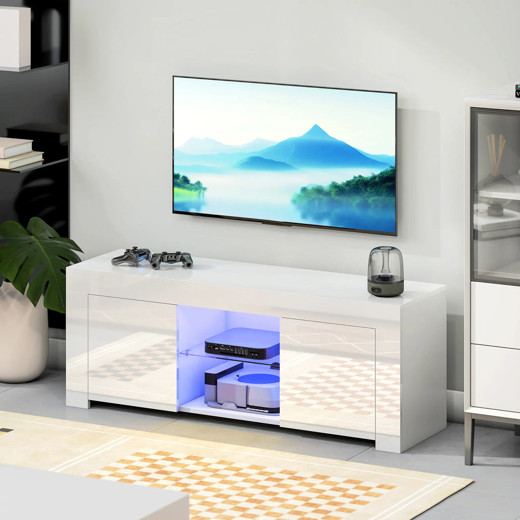 TV staliukas su LED apšvietimu, 120 cm, baltas