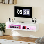 TV staliukas su LED apšvietimu, pakabinamas, 140 cm, blizgi balta