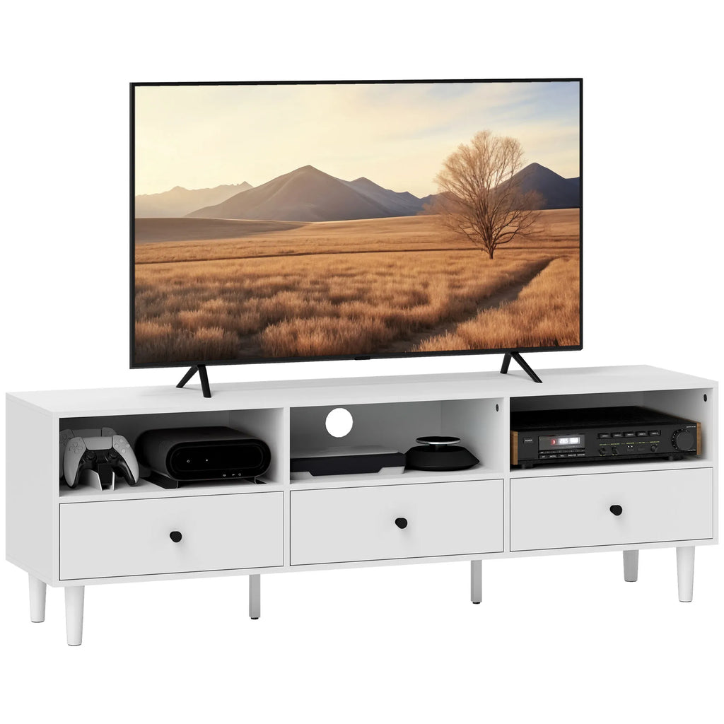 TV staliukas su stalčiais, 140 cm, baltas