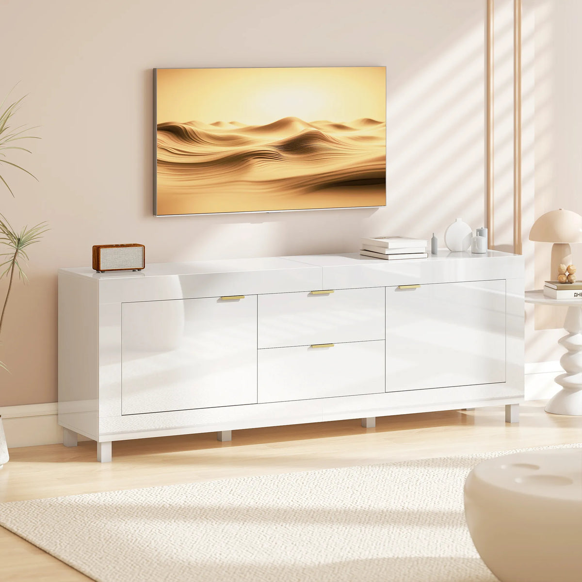 TV staliukas su stalčiais, 180 cm, baltas