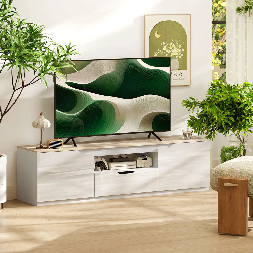 TV staliukas su stalčiumi, 160 cm, natūralios medienos spalvos