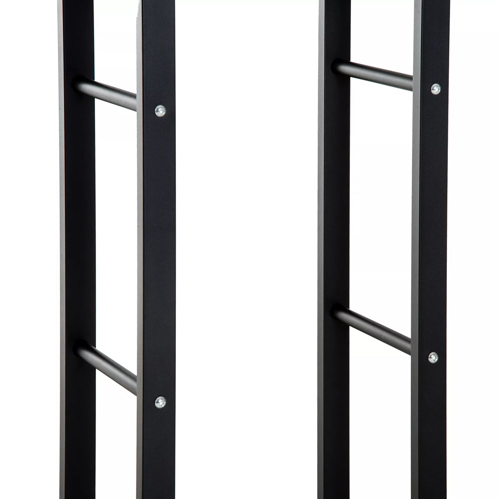 Metalinė malkų lentynėlė 60 x 25 x 100 cm Malkų lentynėlė Stiprinimo pagalba Plieninis rėmas iki 100 kg Malkų laikymo vieta Lauko medinė lentynėlė Malkų lentynėlė sodui Terasai Lauko Juoda