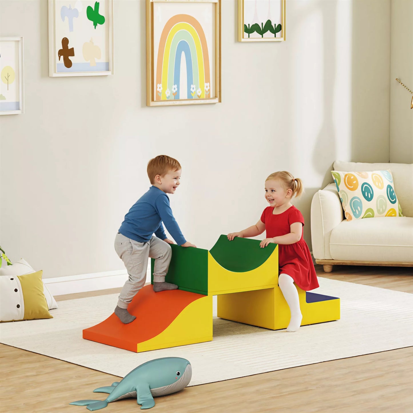 3 dalių laipiojimo ir ropojimo rinkinys mažyliams, dirbtinė oda, putplastis, Geltonas