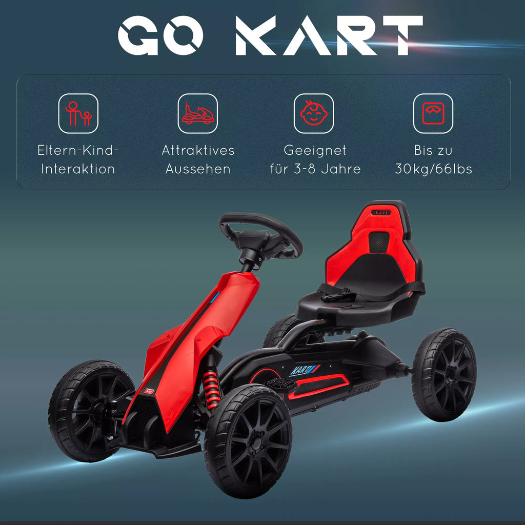 Pedalinis kartingas su atbuline pavara, vaikams nuo 3 iki 8 metų, raudonos spalvos