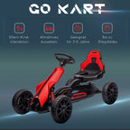 Raudonas kartingas su informacine grafika ir piktogramomis