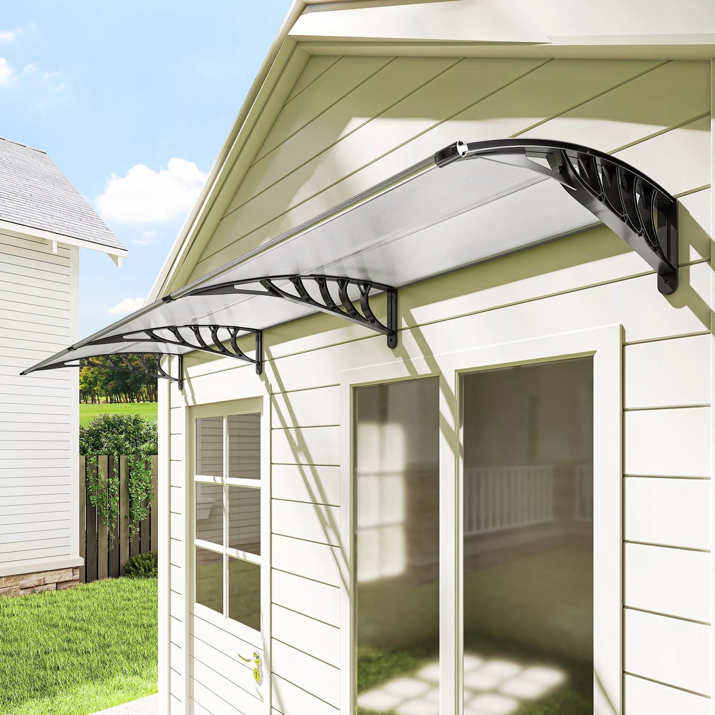 Stogelis, apsauga nuo saulės ir lietaus, su sieniniu laikikliu, 295x90 cm, baltas