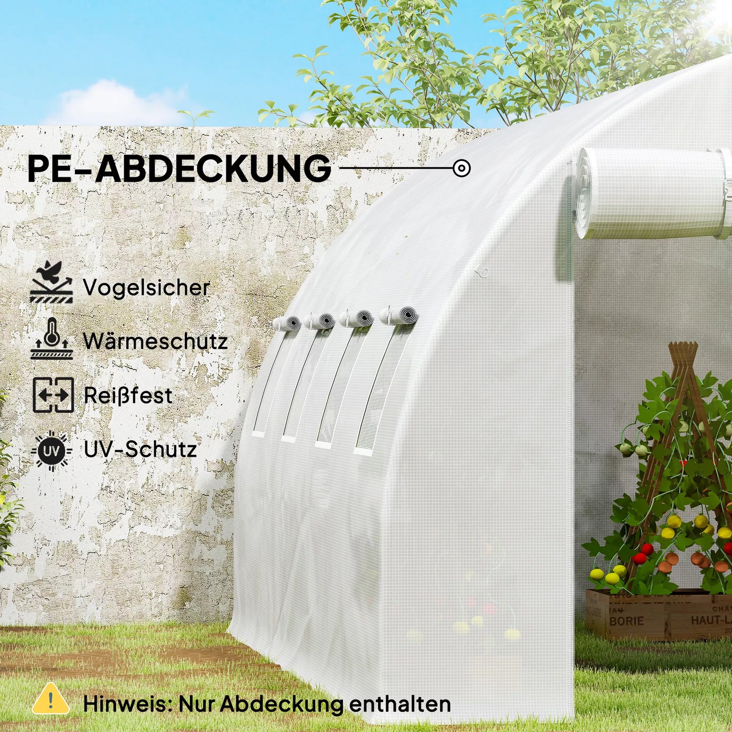 Atsarginis šiltnamio dangtis, atsparus atmosferos poveikiui, 400 cm x 300 cm x 200 cm, skaidrus, baltas