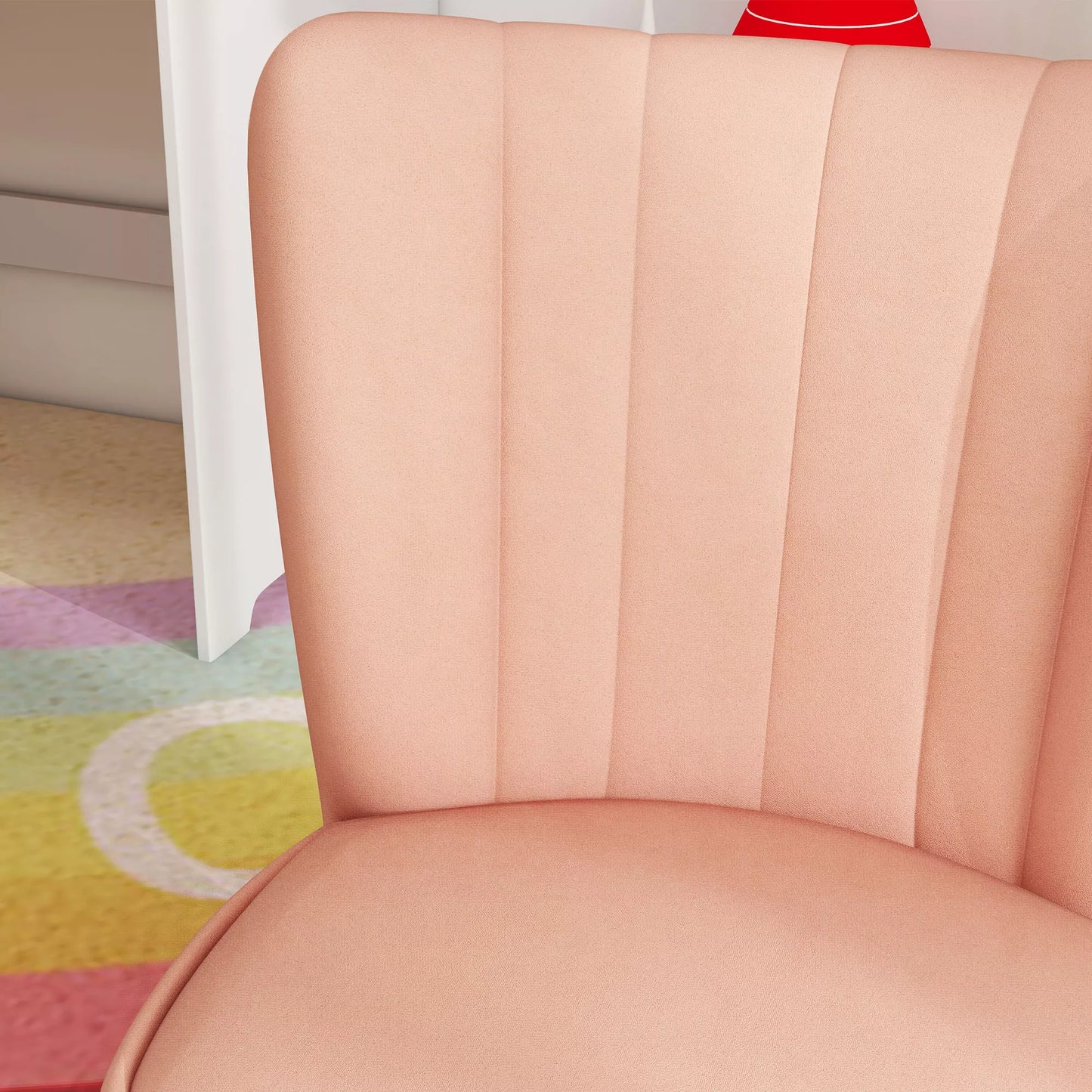 Vaikiškas fotelis, aksominė išvaizda, 3-7 metų vaikams, iki 45 kg, medinis rėmas, 44x45x56,5cm, rožinis