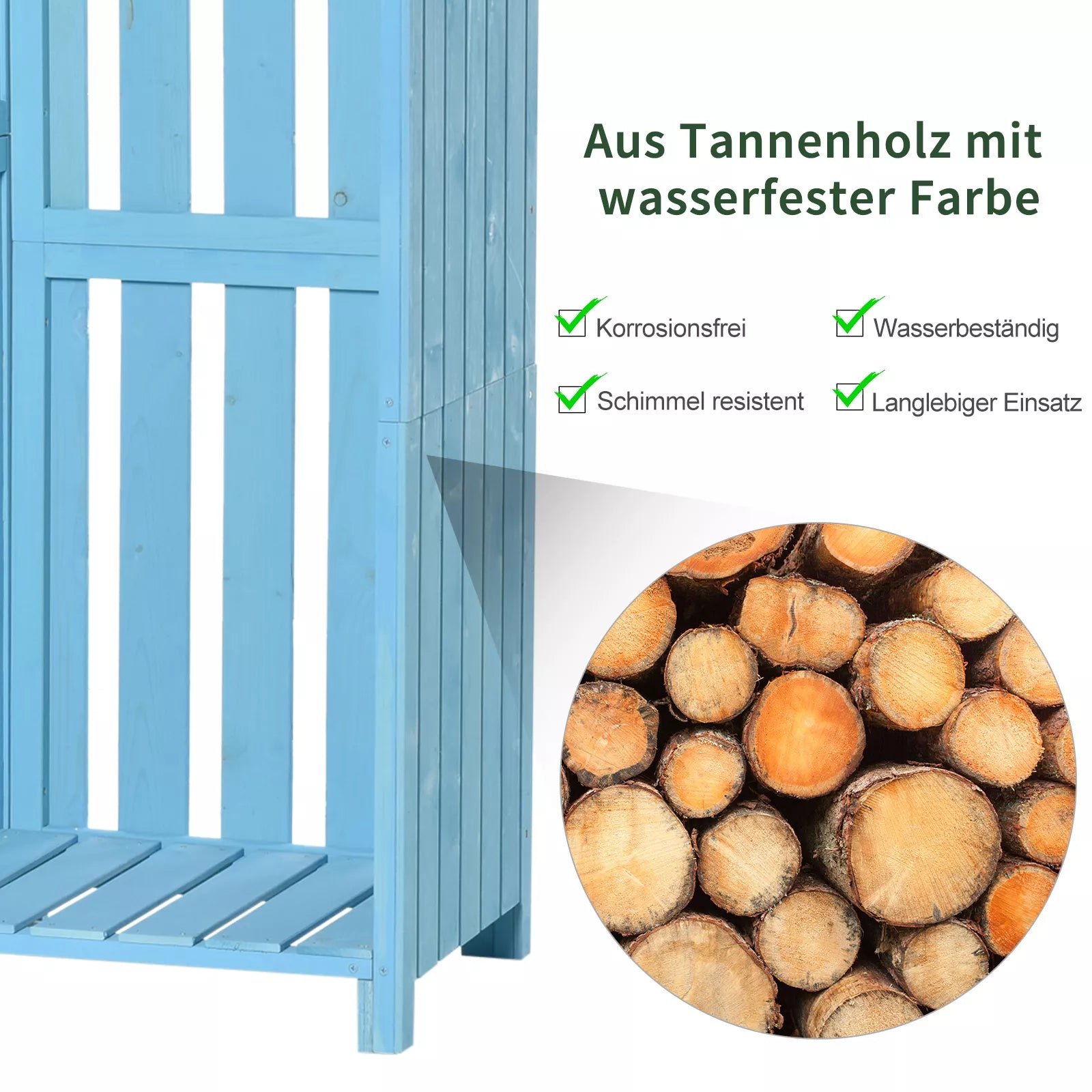 Sodo namelis Įrankių namelis Įrankių namelis su malkų sandėliu Įrankių namelis su 3 lentynomis Asfalto stogas Eglės mediena Dangaus mėlynumo 130 x 54,5 x 180 cm