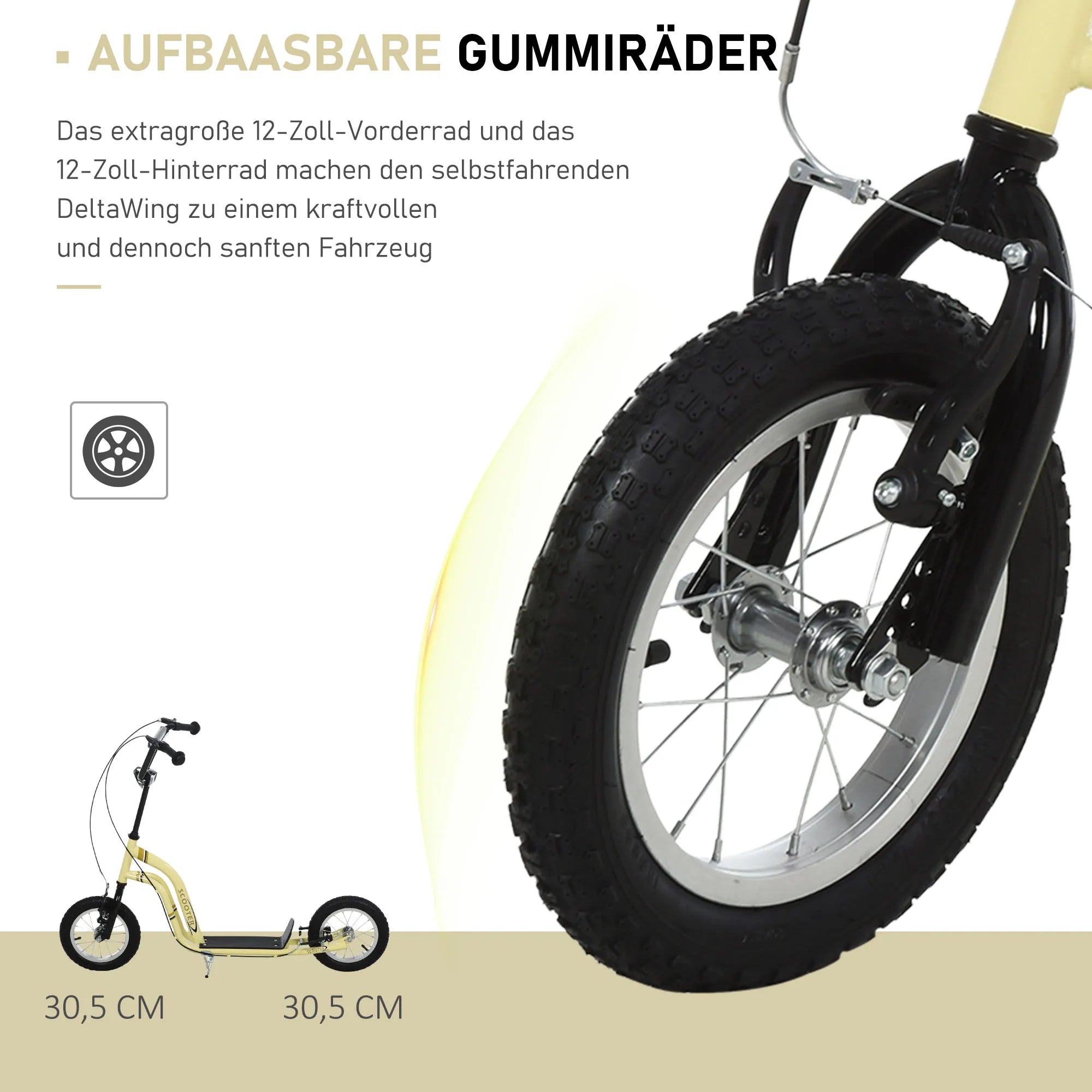 Vaikiški paspirtukai nuo 5 metų Scooter Vaikiški paspirtukai Paspirtukai Miesto paspirtukai Vaikiški paspirtukai Kickboard su pneumatinėmis padangomis 12 colių Guma Aliuminis Smėlio spalvos 120 x 58 x 85-95 cm