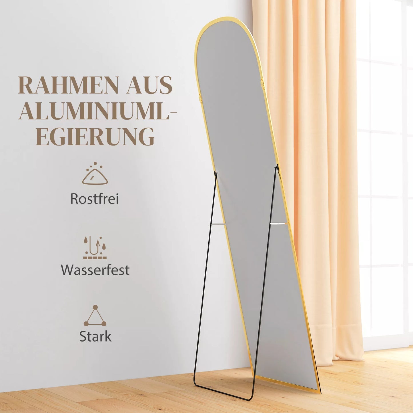 Pastatomas veidrodis, viso kūno veidrodis, 50x1,5x161,5 cm, auksiniu rėmu