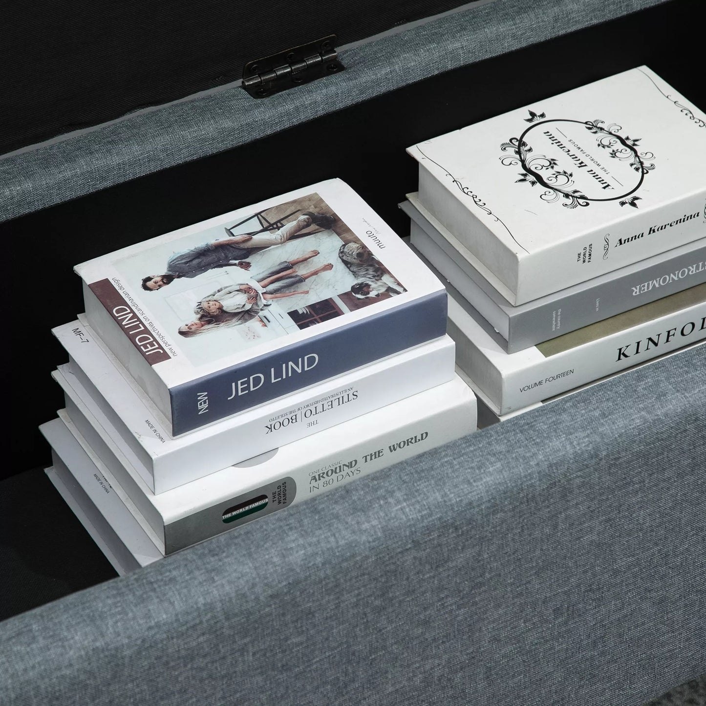 Suolas su daiktadėže, otomanas, koridoriaus suolas, sagtelėmis siūtas, 125,1 cm x 48,9 cm x 41,3 cm, Pilkas