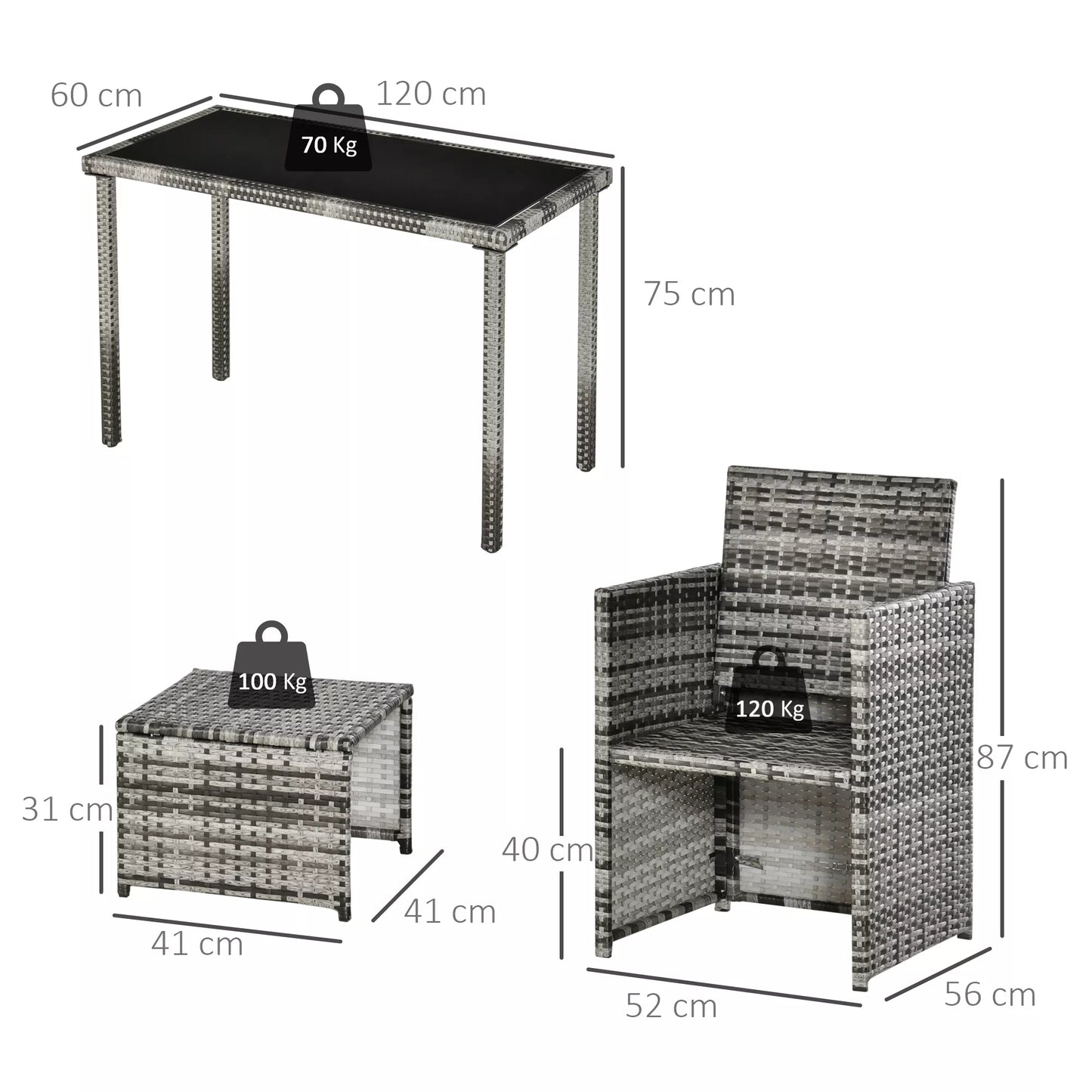 Poliratano lauko baldų komplektas 4 žmonėms, sodo valgomojo komplektas su pagalvėlėmis, pilkas