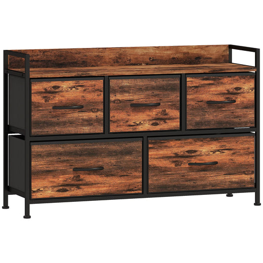 Komoda su sulankstomais audinio stalčiais, melamino mediena, plieninis rėmas, ruda