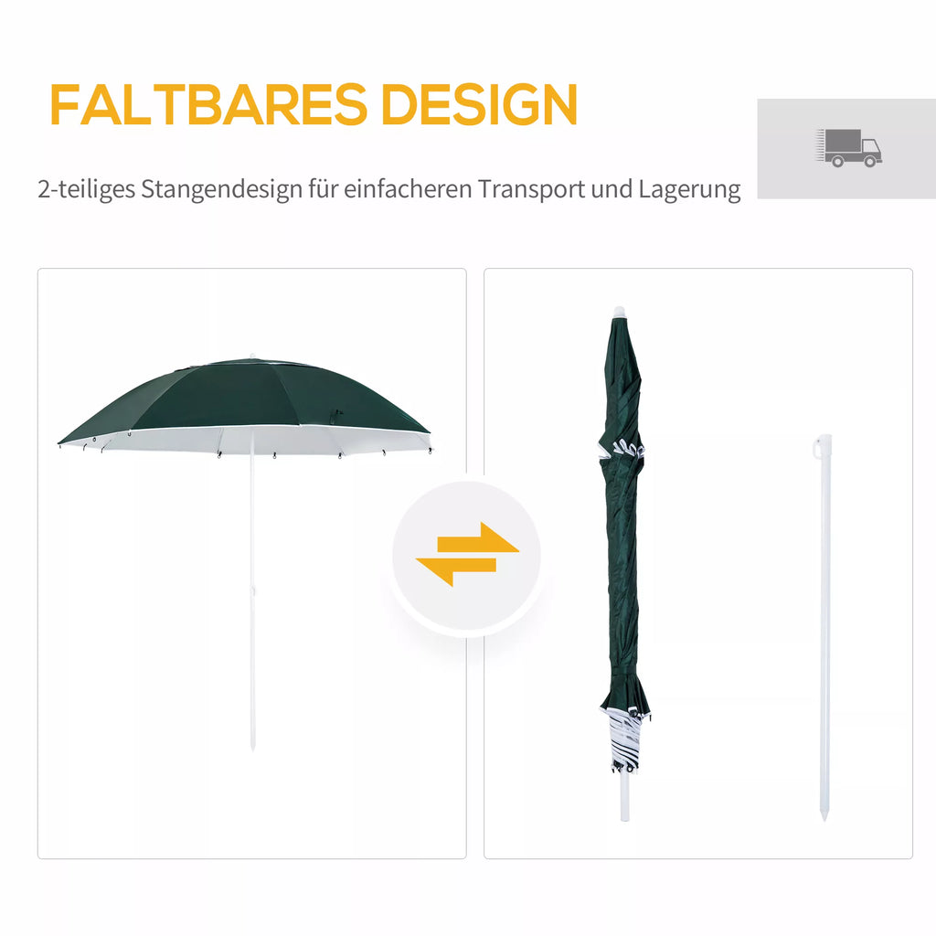 2 in 1 saulės skėtis paplūdimiui Ø 210 cm UPF 50+ atsparus vėjui paplūdimio skėtis su šoninėmis sienelėmis nešimo krepšys balkono skėtis sulankstomas sodo skėtis apsauga nuo saulės kelionėms, paplūdimiui, balkonui, kempingui tamsiai žalias