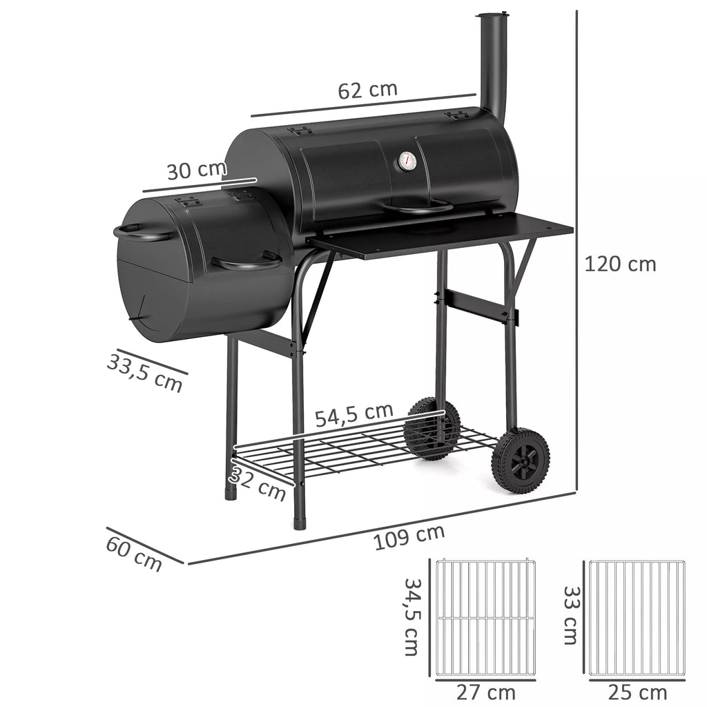 Anglies grilis iš plieno BBQ Smoker su dangčiu Termometras Ratai Oro tiekimas Anglies dėžė
