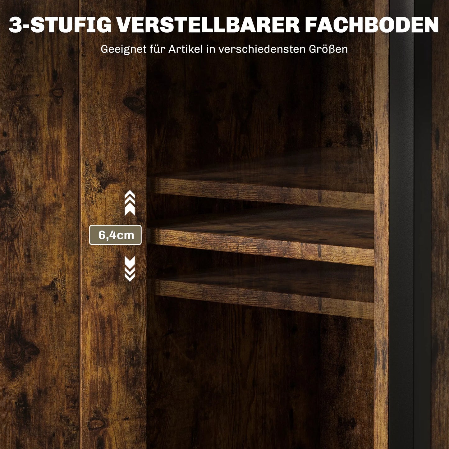 Šoninis staliukas su laikymo vieta, 2 atviros lentynos, 3 lygių reguliavimas, magnetinės durys, rudas