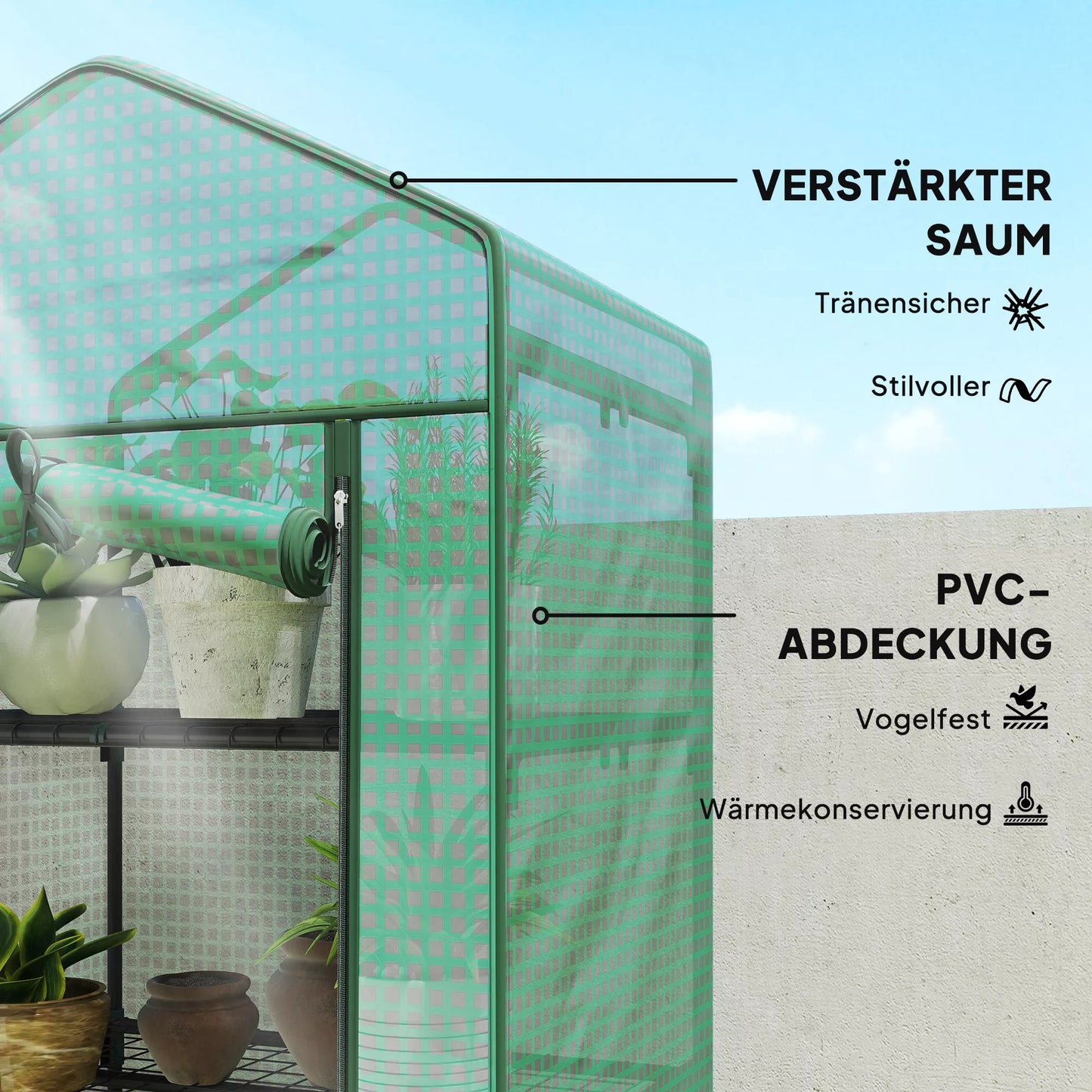 Mini šiltnamis gėlėms ar daržovėms, plienas, plastikas, 69I x 49P x 193A cm, žalias