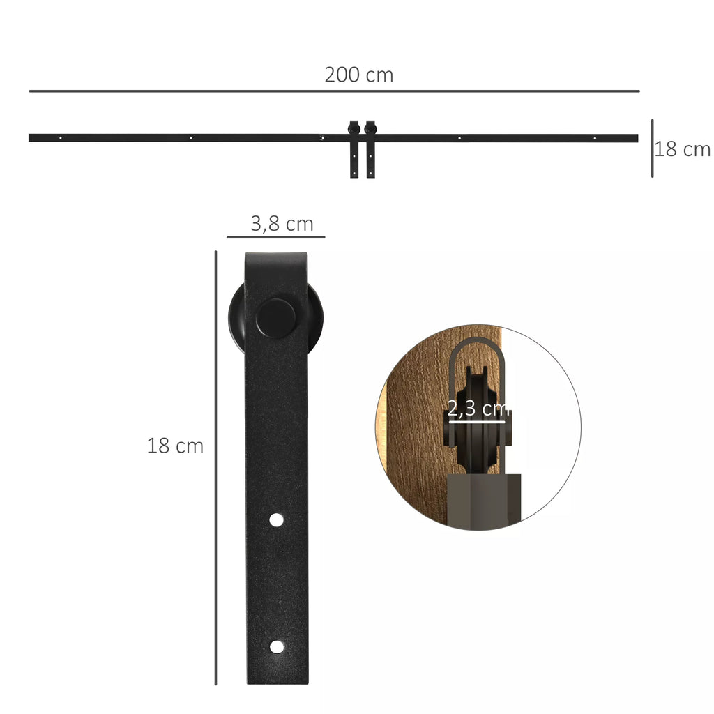 200 cm stumdomų durų komplektas Stumdomų durų furnitūra su grindų kreipiamąja, stumdomų durų bėgiais, ritinėliais Stumdomų durų sistema vienguboms medinėms stumdomoms durims