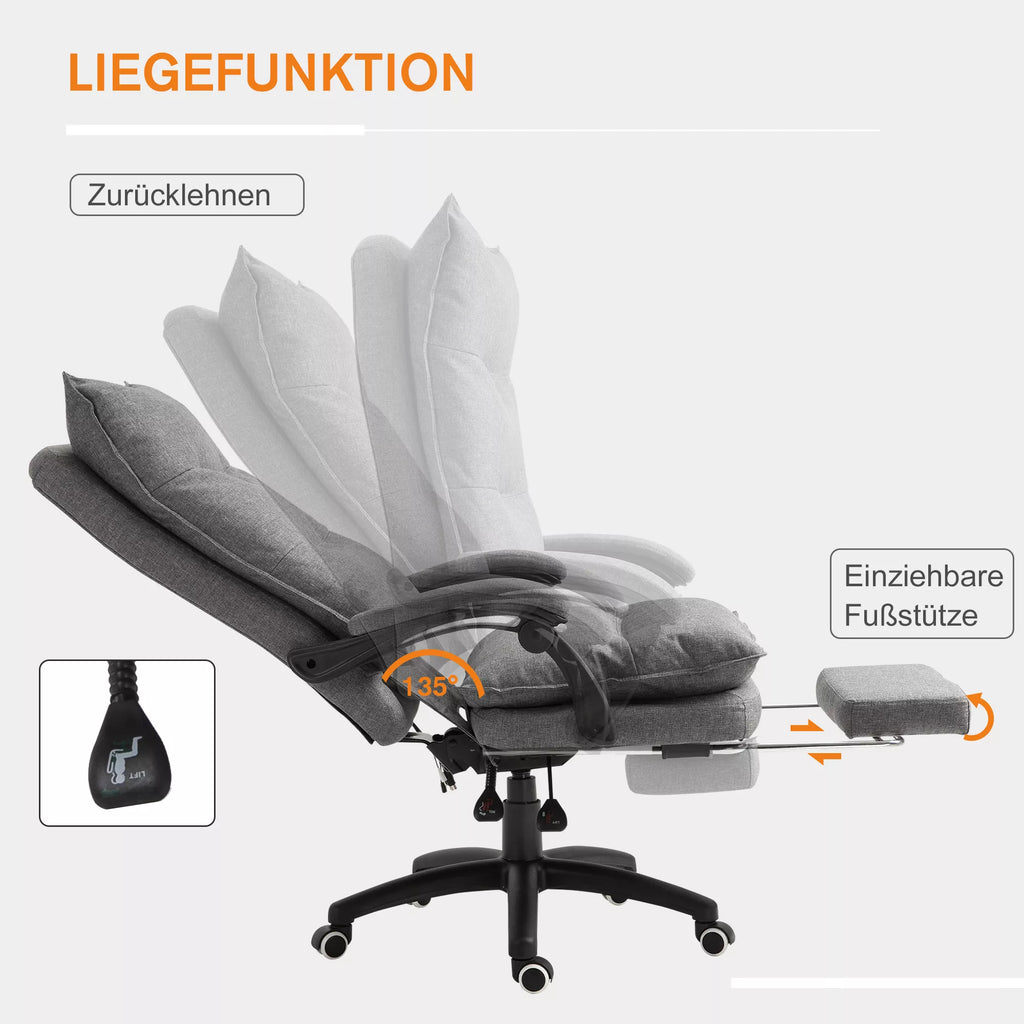 Biuro kėdė su masažo funkcija ir kojų atrama, iki 120 kg, pilka