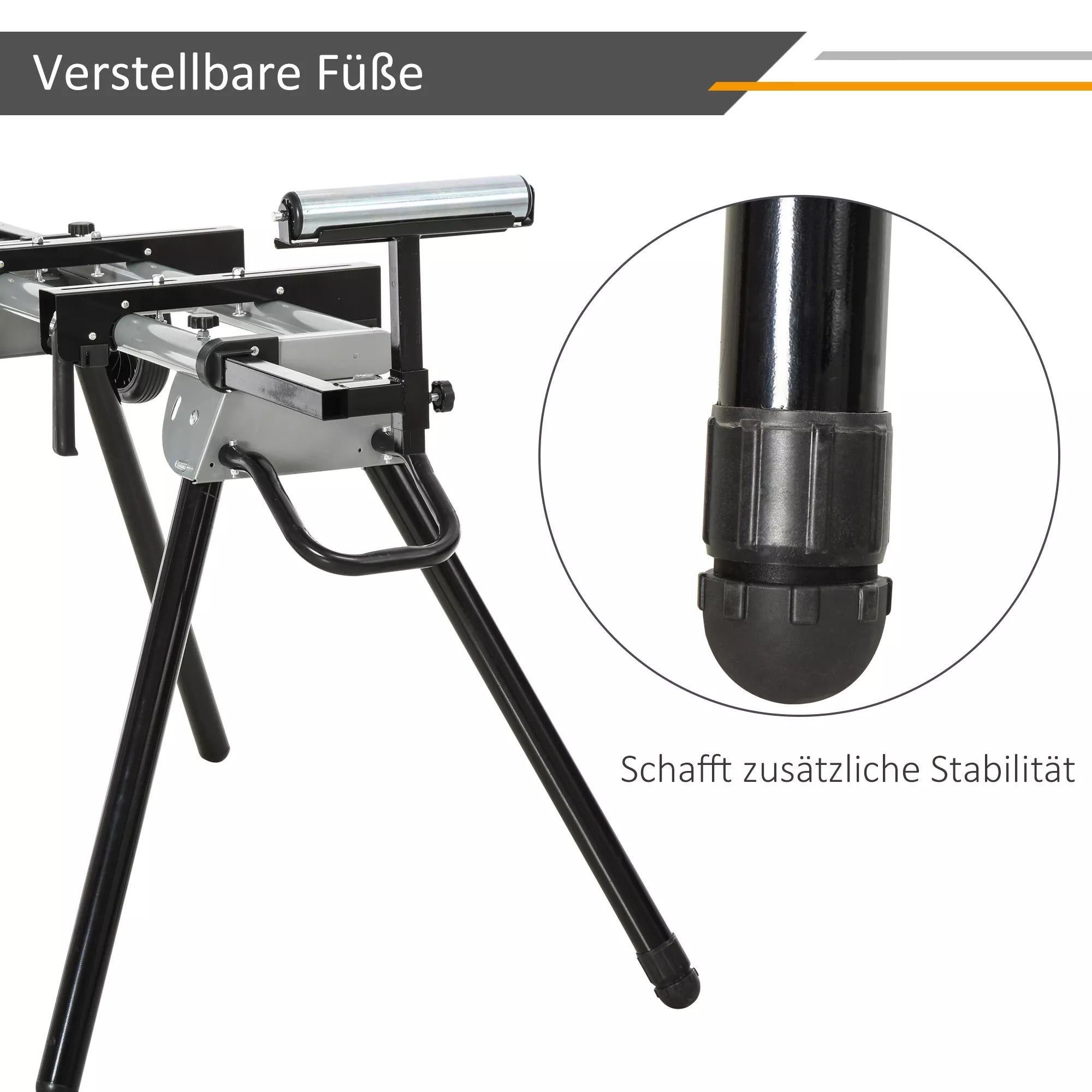 Stovas skersavimo pjūklui su šoniniu ilginimu 123,5–245 cm, juodas ir sidabrinis
