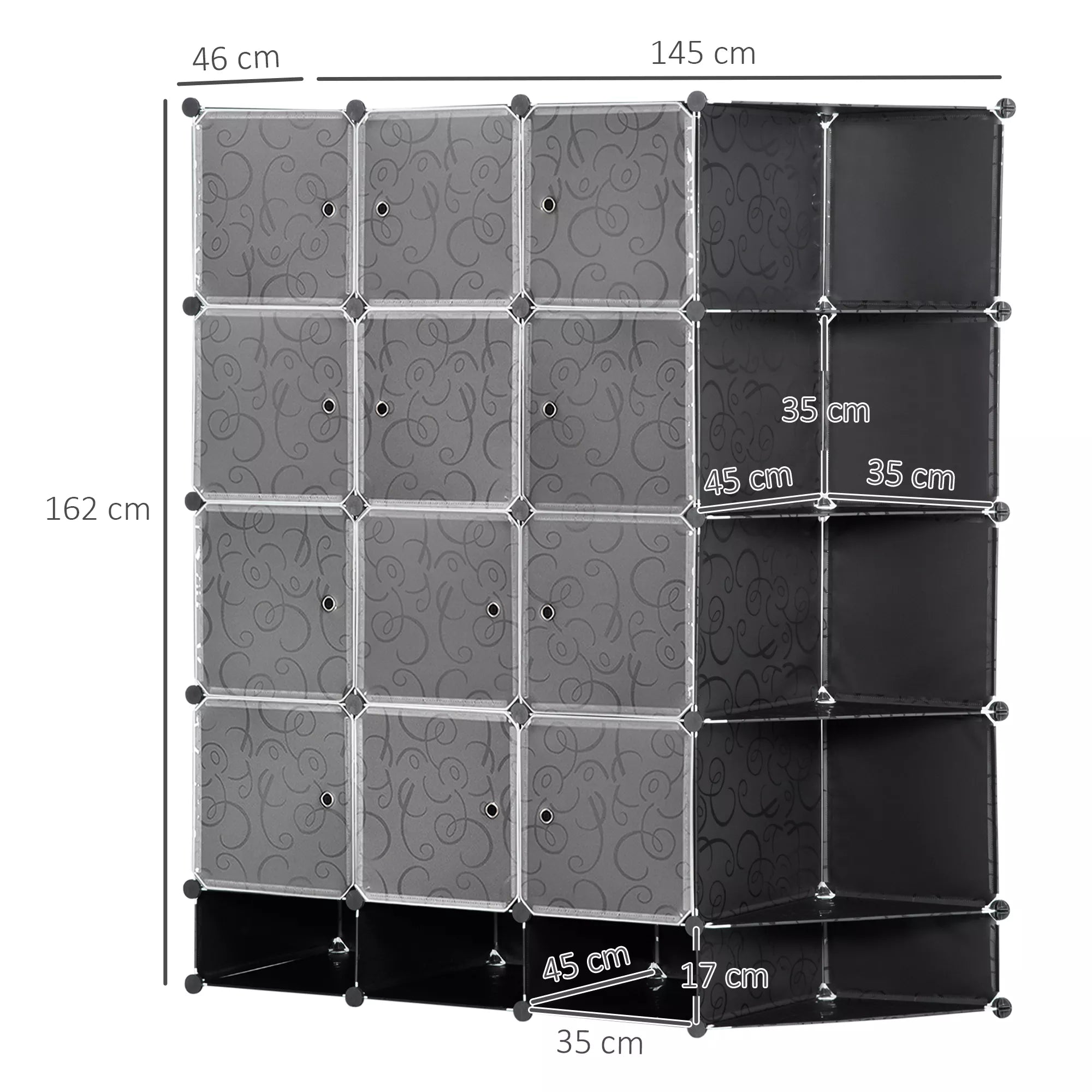 Modulinis drabužių spinta, 16 skyrių, plastikas, plienas