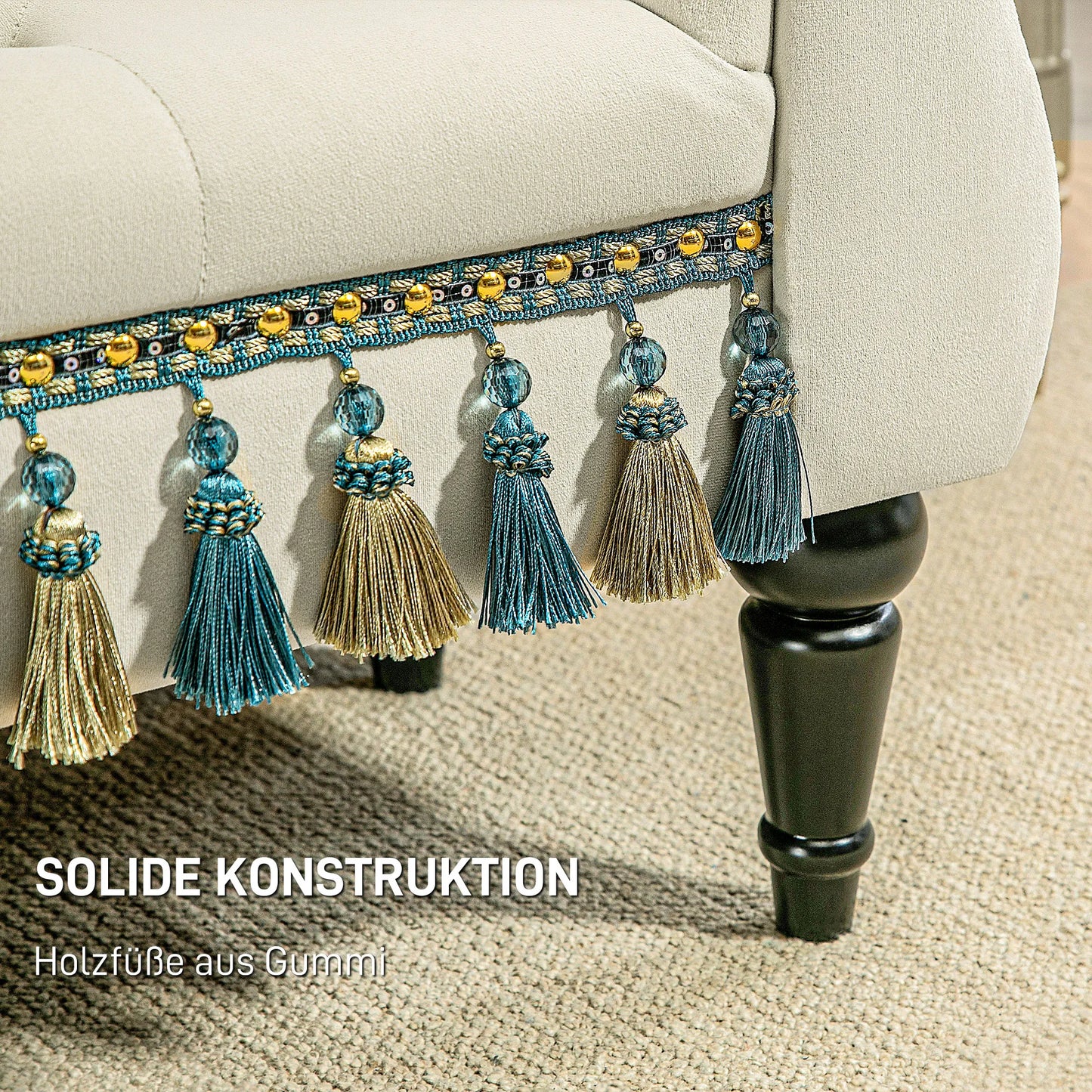 Minkšta bankė, sėdėjimo bankė, vintažinis dizainas, iki 150 kg, 117x40x58 cm, smėlio spalvos