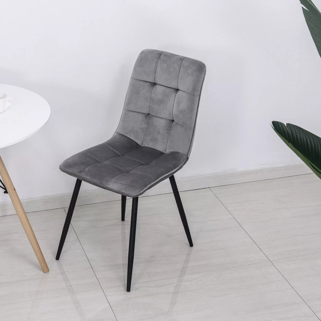 2 vnt. valgomojo kėdžių komplektas, minkšta virtuvės kėdė su aksomo išvaizda, valgomojo stalas, aksomas, metalas, pilka+juoda, 45 x 63 x 90 cm