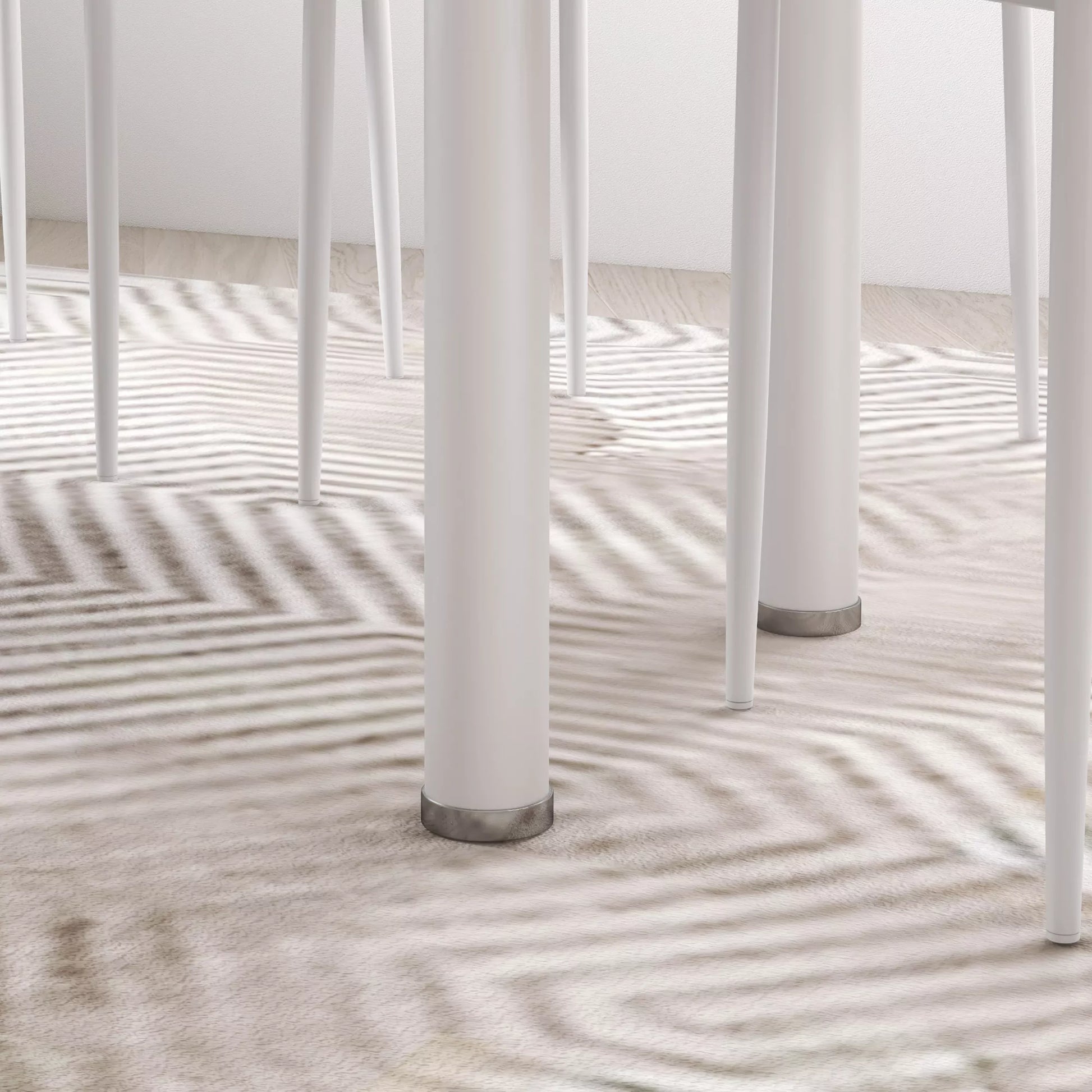 5 dalių valgomojo komplektas su 4 kėdėmis, modernaus dizaino, stalas su stikliniu stalviršiu, baltas