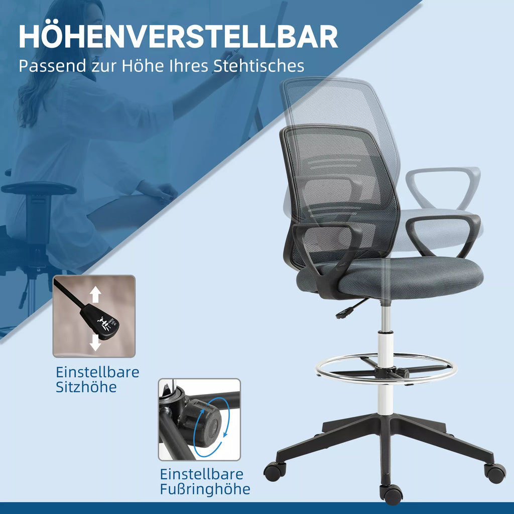 Biuro kėdė ergonomiška su reguliuojama kojų atrama, iki 120 kg, pilka