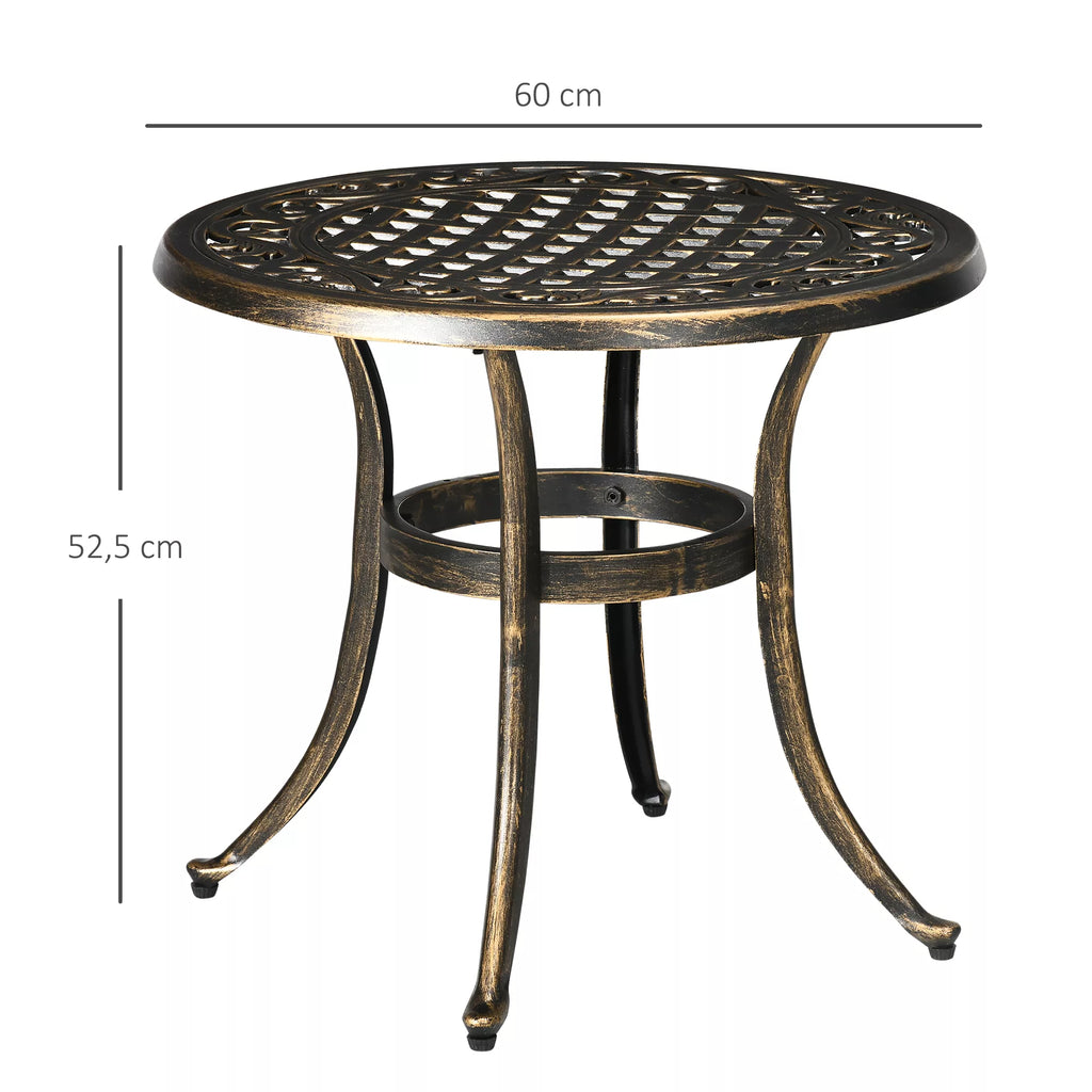 Sodo staliukas – atsparus oro sąlygoms sodo staliukas su liejinio aliuminio rėmu, atlaiko apie 60 kg apkrovą, Ø60 x 52,5 (aukštis) cm