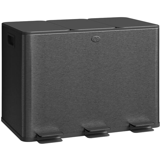 Šiukšliadėžė su 3 x 20 L skyriais, su dezodoravimo funkcija, atsparus pirštų atspaudams, su švelniu uždarymu, su išimamais skyriais, juoda