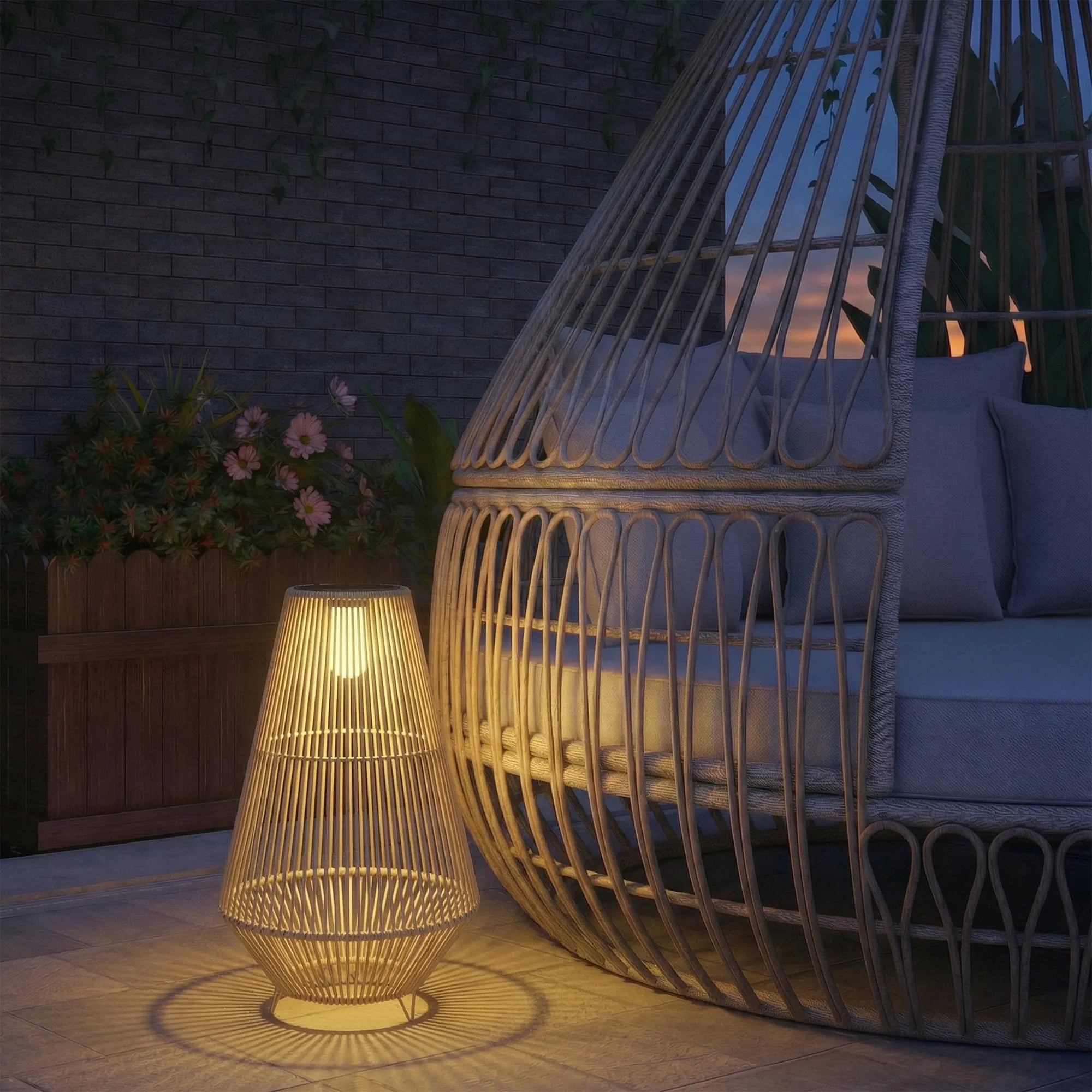 Saulės stovas Rattan saulės lempos su šviesos jutikliu LED saulės lempa boho stiliaus IP44 atspari vandeniui
