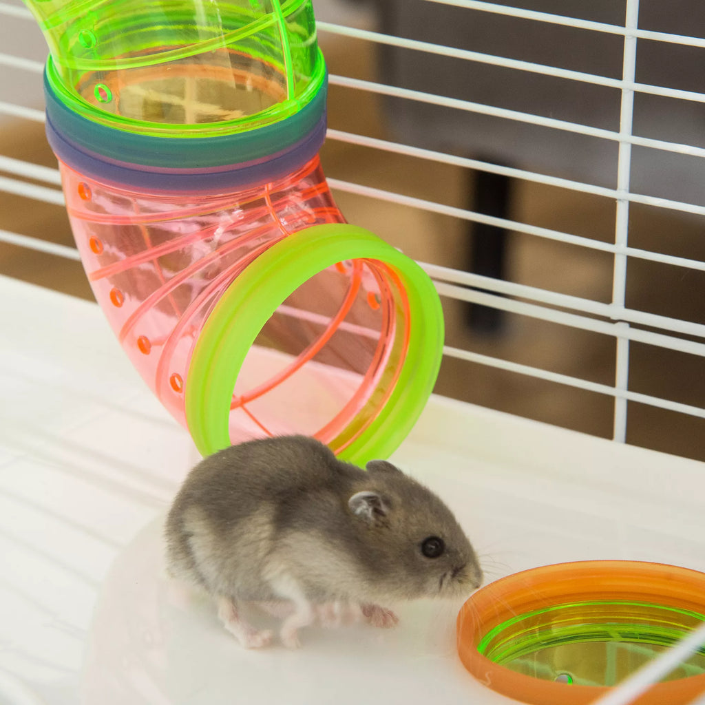 Hamsterio narvas, 5 aukštų graužikų narvas, mažų gyvūnų narvas iš plieninio vielos su bėgimo ratu, rampa, gėrimo buteliuku, maisto dubenėliu, pelės narvas hamsteriams, žiurkėnams 59 x 36 x 69 cm, šviesiai mėlynas + baltas