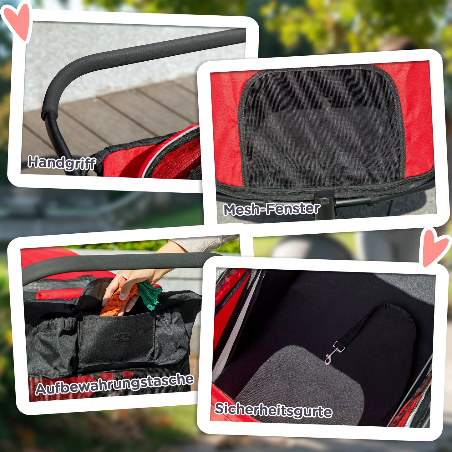 Šunų vežimėlis, sulankstomas, atidaromas, su miegojimo pagalvėle, plieninis rėmas, Raudona/Juoda