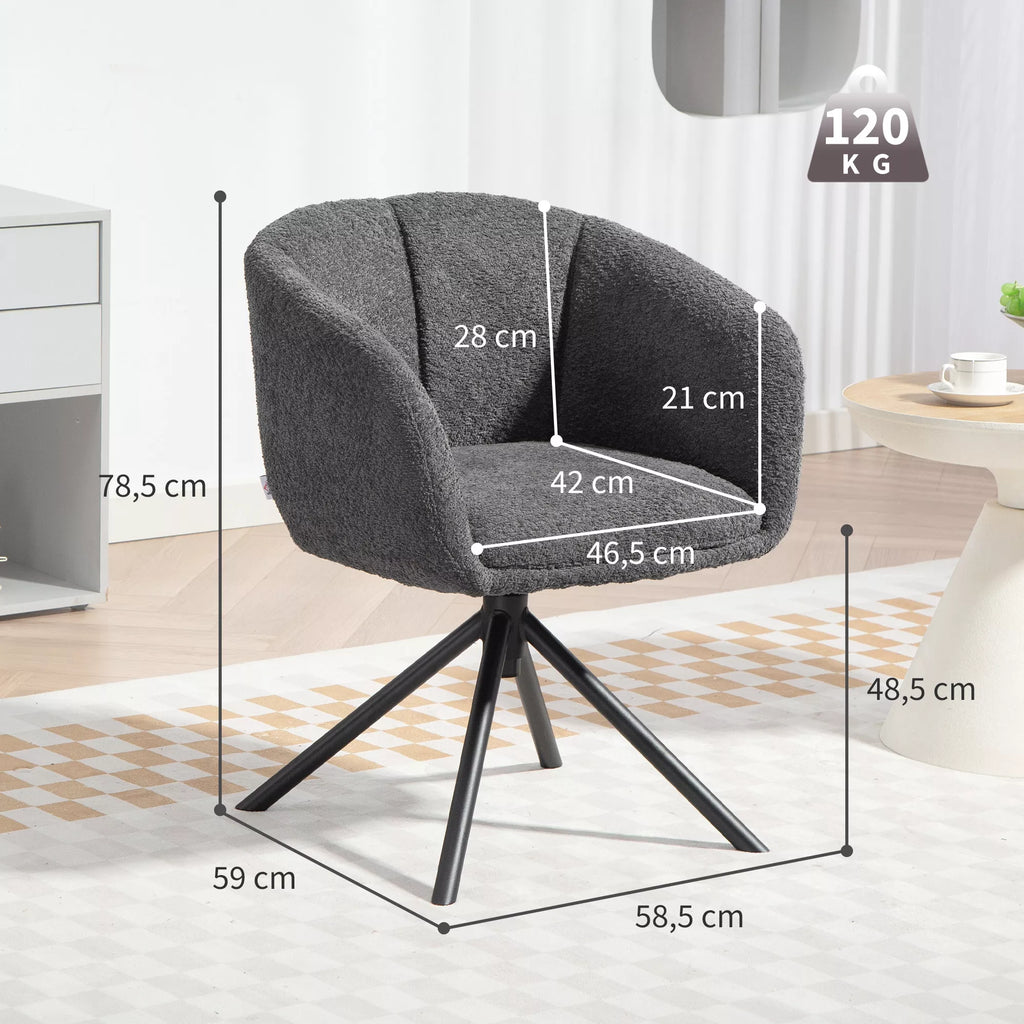 Fotelis, minkštas krėslas su patogia sėdimoji dalimi, sukiojamas, jaukus apmušalas, iki 120 kg, tamsiai pilkos spalvos