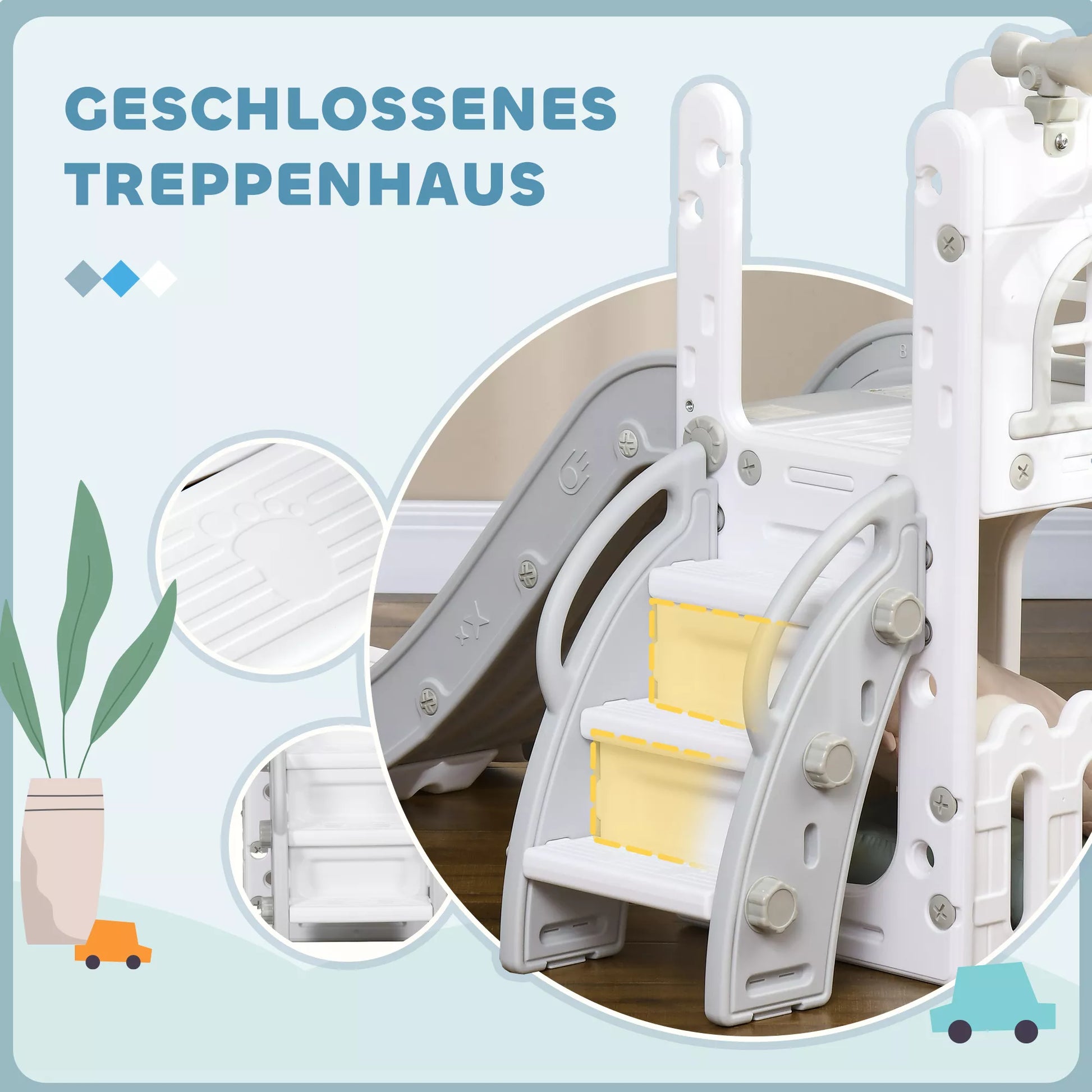 Vaikiška čiuožykla, 5 viename, mažiems vaikams skirta čiuožykla su krepšinio lanku, teleskopinės kopėčios pilka 70 x 177 x 92 cm