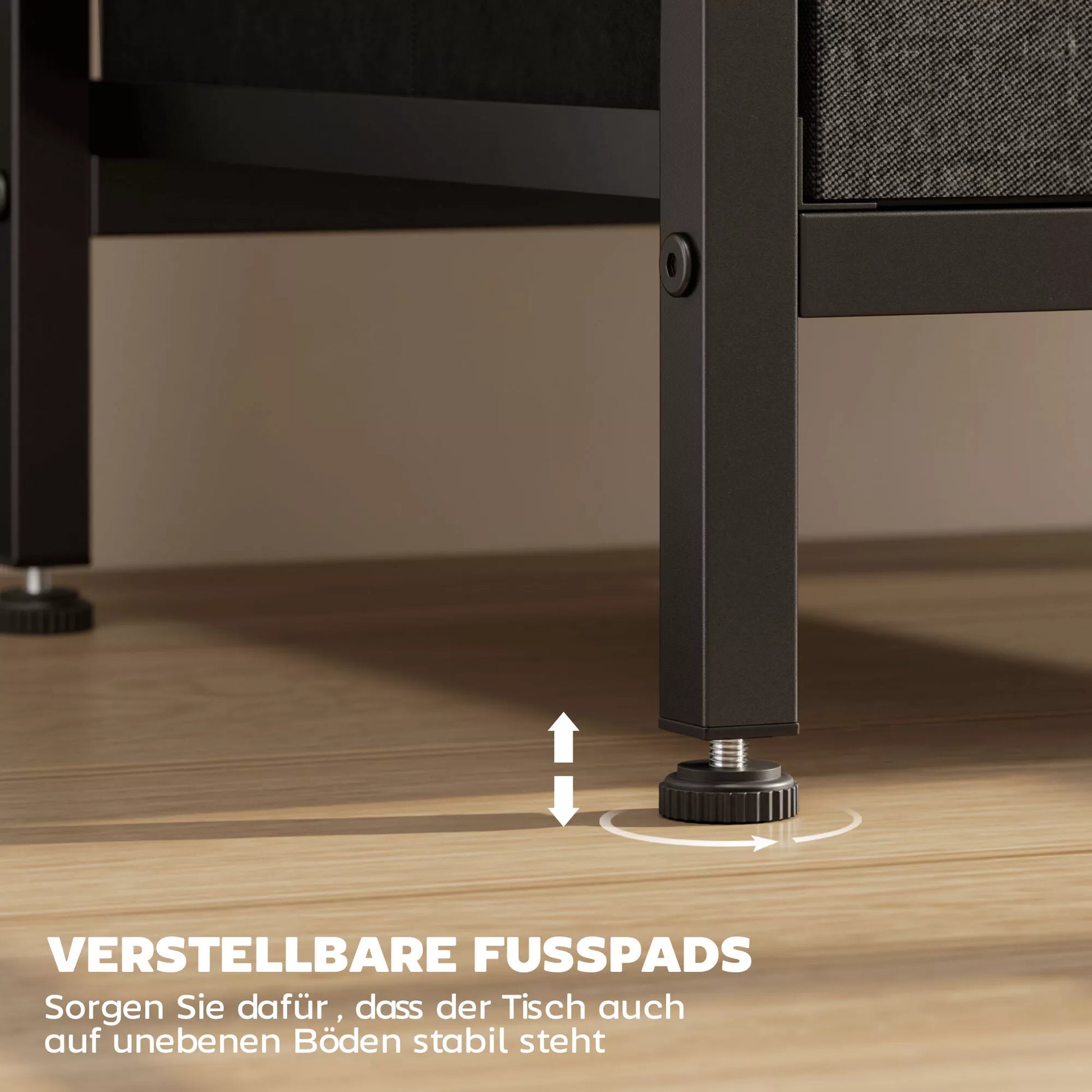 Staliukas su įkrovimo stotele, plieninis rėmas, USB-C jungtys, stalčiai, kabliai, 40 cm x 30 cm x 60 cm, juodas