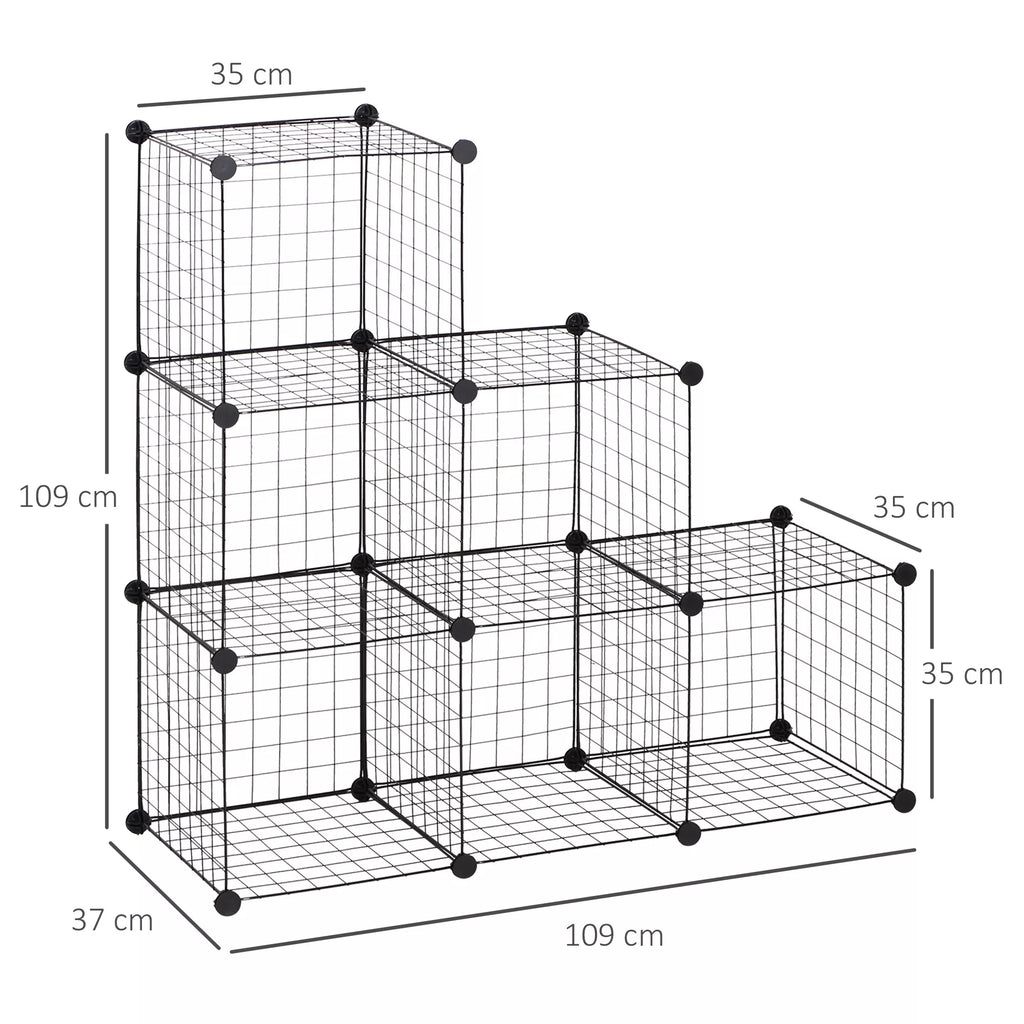 Metalinė kubelių lentynėlė, reguliuojama kubelių spintelė drabužiams, knygoms, žaislams, lanksti, 109 (ilgis) x 37 (plotis) x 109 (aukštis) cm, juoda